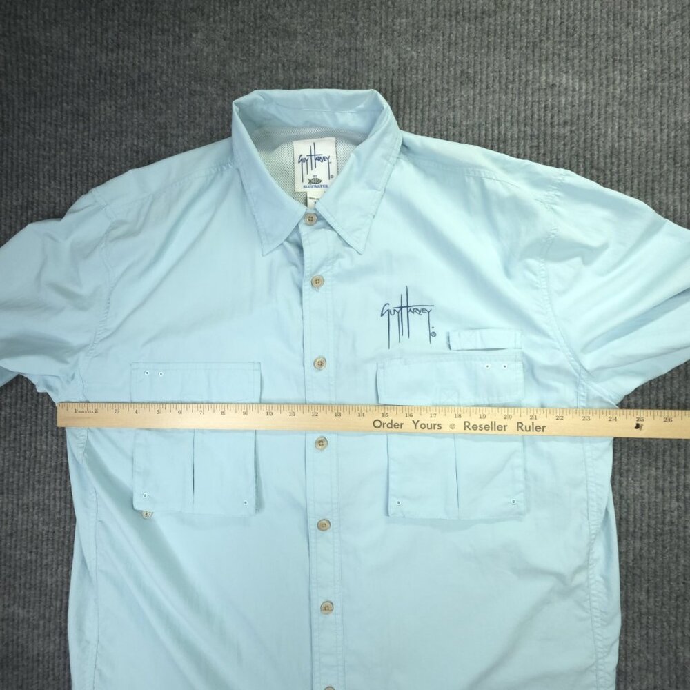 Guy Harvey AFTCO Shirt L Blue Marlin Swordfish Button Up Fish Short Sleeve Vent - Picture 8 of 9